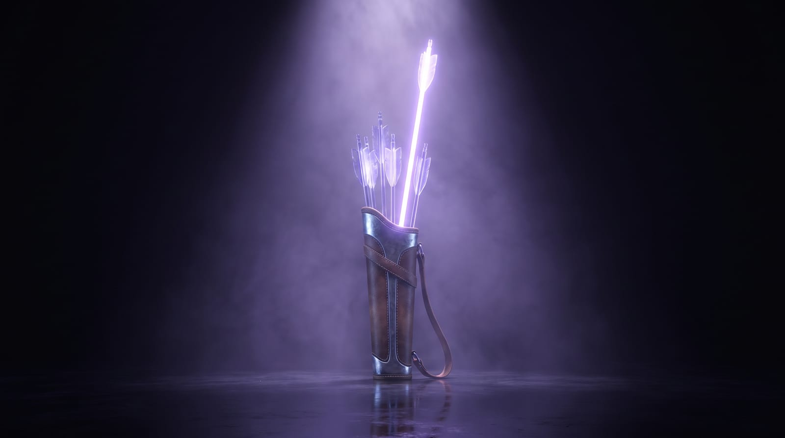 A quiver of glass arrows under a beam of light